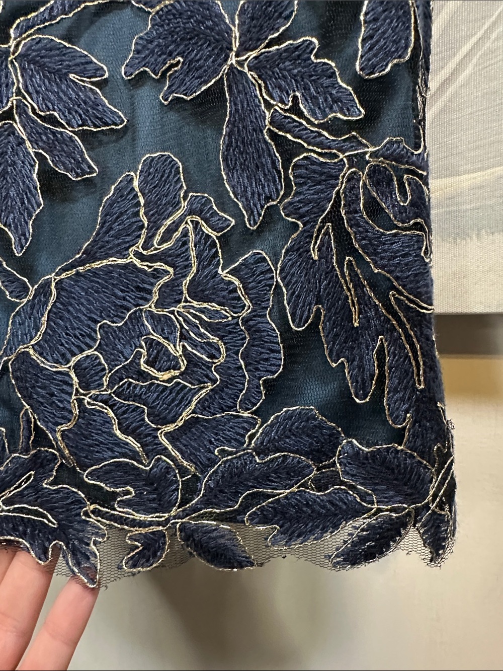 Tadashi Shoji Halona Dress Sz 4 Deep Teal Blue Green Floral Gold Lace SMALL 4 - Picture 12 of 13